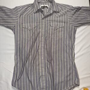 Vintage Ranch & Town western rodeo shirt short sleeve pearl snap stripe L